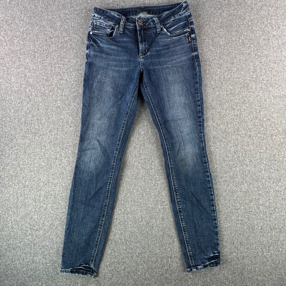 Silver Jeans Co. Jeans Womens 27 Elyse Skinny Blue Whiskered Stretch Denim